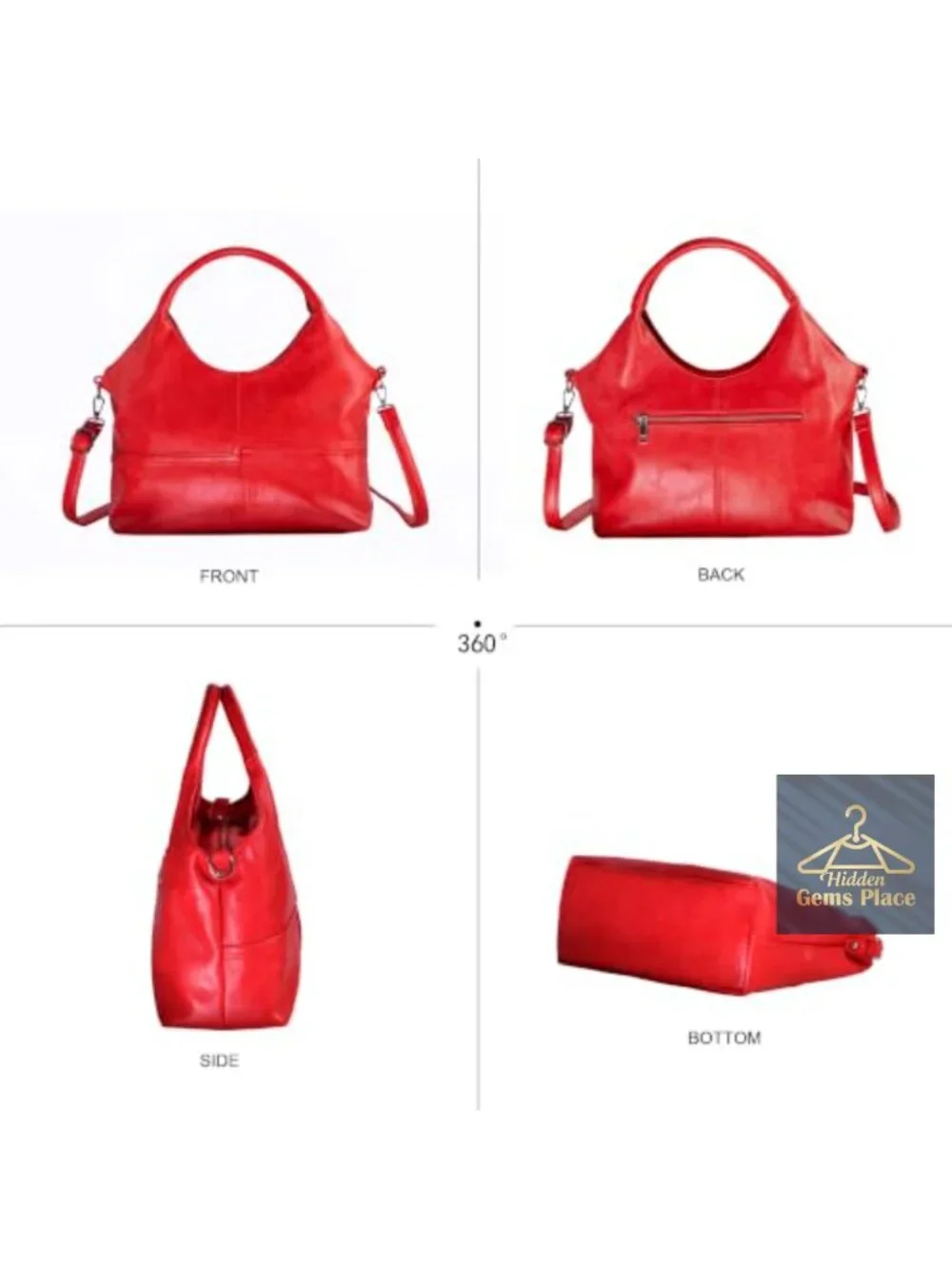 Vegan Leather Satchel Hobo Bag with Adjustable Shoulder Strap